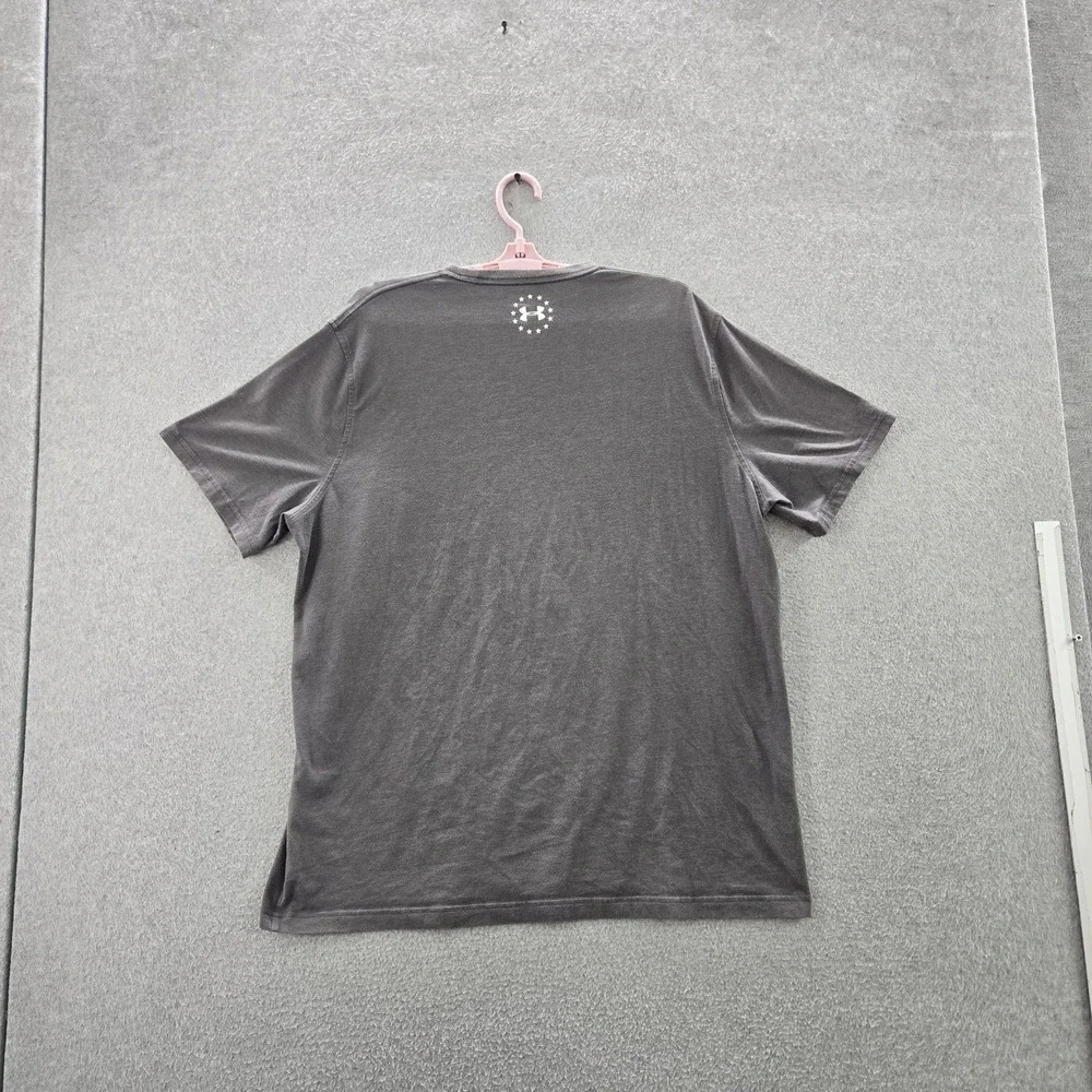 Under Armour Men Shirt XL Gray Flag USA Print Heatgear Activewear Logo‎ Loose
